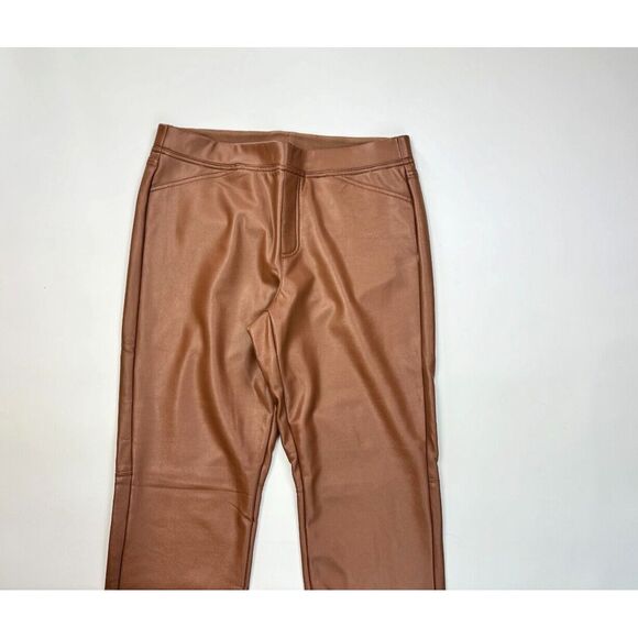 J Jill Faux Leather Sim Leg Trouser Pant Women M EUC Pull on Elastic waist Brown - Picture 4 of 13